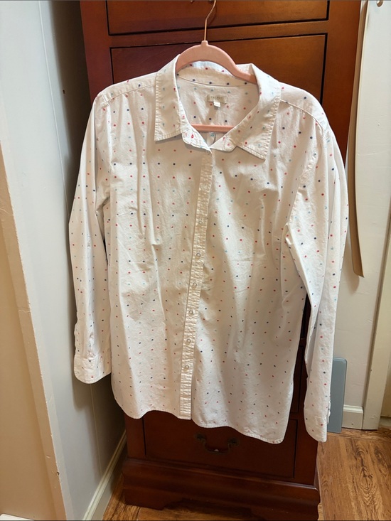 Talbots Tops - Talbots White Button-Down Shirt with Red and Blue Dot Pattern